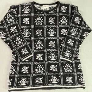 Worthington Sweater Black White Floral Pattern Women’s Medium Long Sleeve VTG